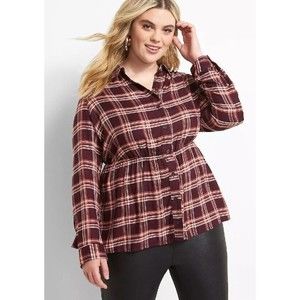 NWT Lane Bryant Size 26 / 28 No Peek Collection Plaid Flannel Shirt Blouse
